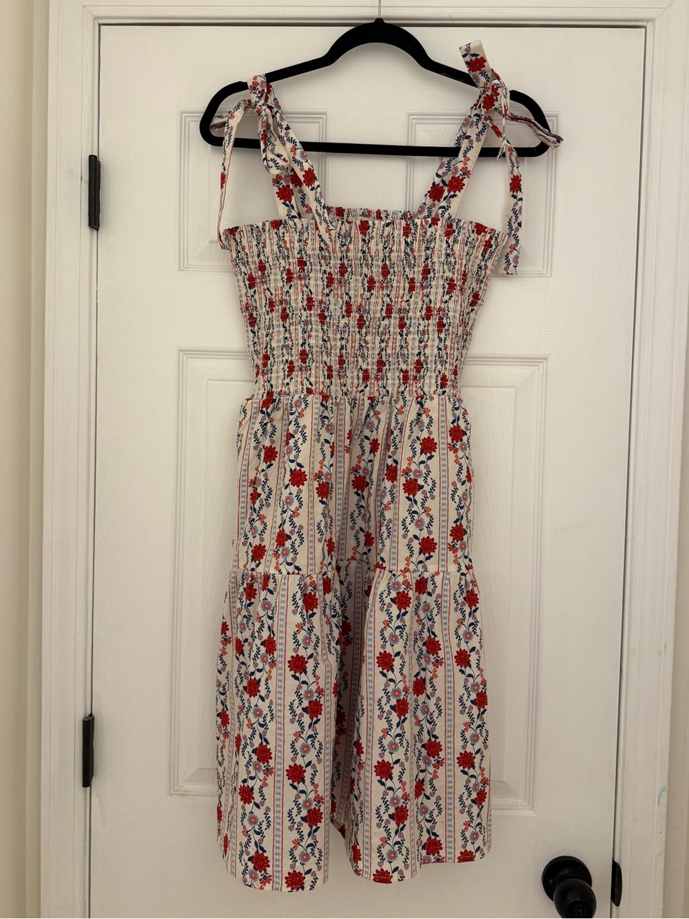 Joie Red Floral Tie-Shoulder Midi Dress on Cream